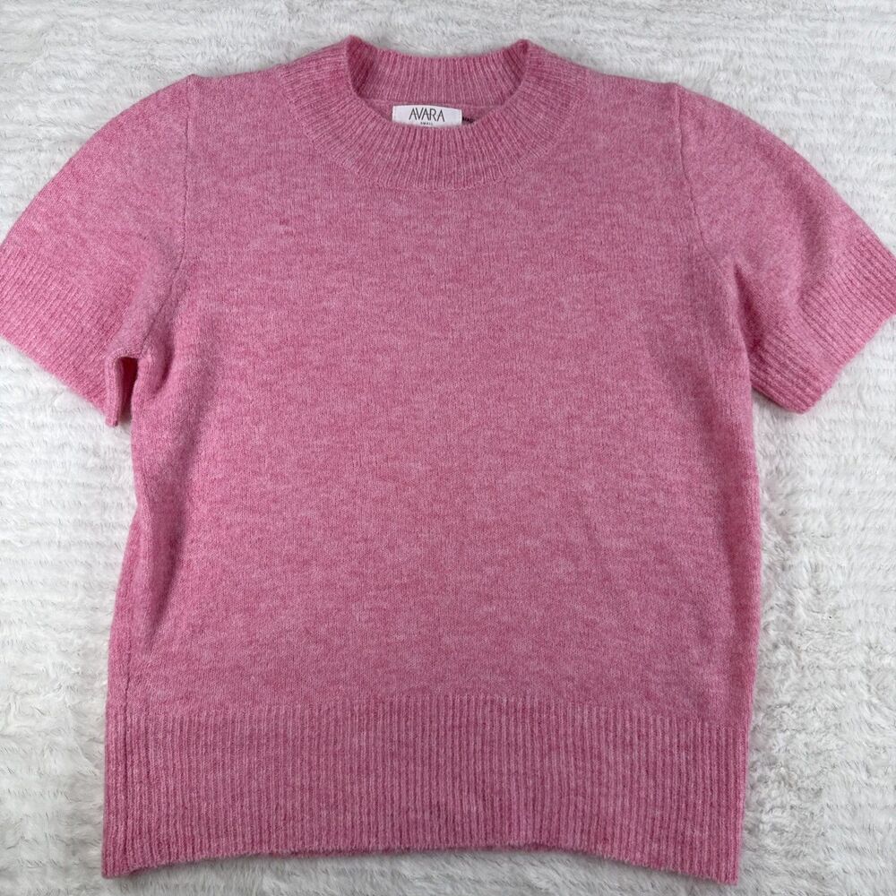 Avara Pink Short Sleeve Knit Sweater Wool Blend Crew Neck Women’s Small